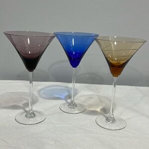 Lenox Tuscany Seasons Martini Glasses Set 3 Jewel Tone Swirl Etched Crystal 8oz